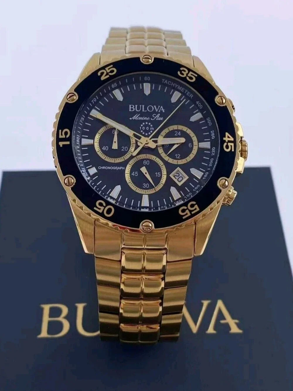 Bulova Marine Star Gold/Black Tone Chronograph Watch 98B406